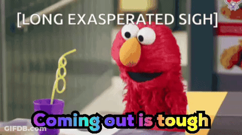 Elmo From Sesame Street Is Sitting At A Table With A Straw In His Hand And Says " Long Exasperated Sigh " GIF