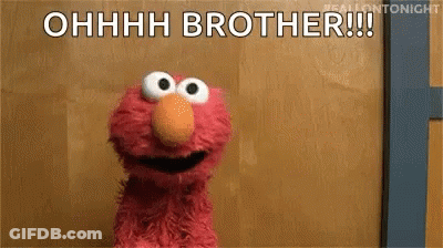 Elmo From Sesame Street Is Sitting In Front Of A Wooden Door And Saying Ohhhh Brother . GIF
