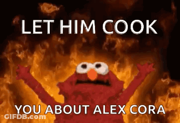 Elmo From Sesame Street Is Standing In Front Of A Fire And Says `` Let Him Cook You About Alex Cora '' . GIF