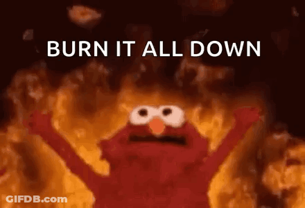 Elmo Standing In Front Of Fire With Arms Out GIF
