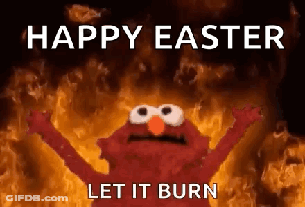 Elmo From Sesame Street Is Standing In Front Of A Fire With His Arms Outstretched . GIF