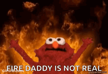 Elmo From Sesame Street Is Standing In Front Of A Fire With His Arms Outstretched . GIF