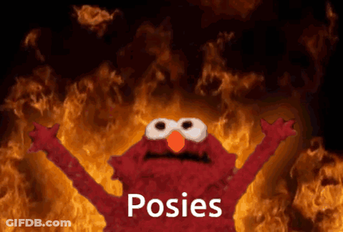 Elmo From Sesame Street Is Surrounded By Flames And The Word Poses Is Visible GIF