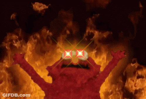 Elmo From Sesame Street On Fire With Glowing Eyes GIF