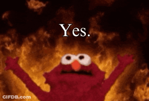 Elmo From Sesame Street Says Yes In Burning Background GIF