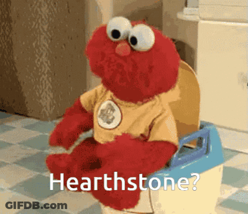 Elmo From Sesame Street Sitting On A Potty With The Words Hearthstone Written Below Him GIF