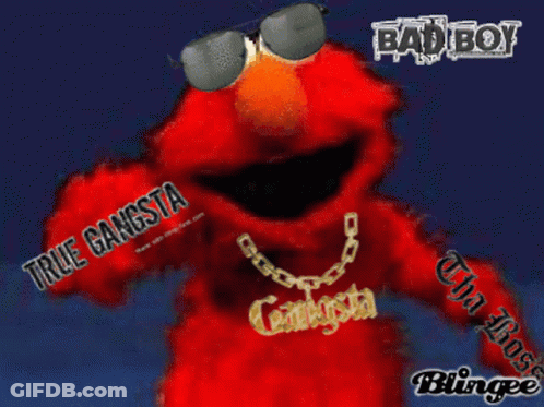 Elmo From Sesame Street Wearing Sunglasses And A Shirt That Says Gangsta GIF