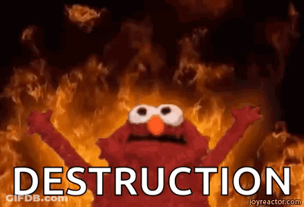 Elmo From Sesame Street With Flames And Destruction GIF