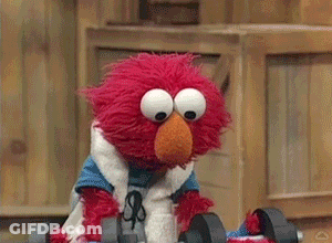 Elmo Holding Dumbbells GIF