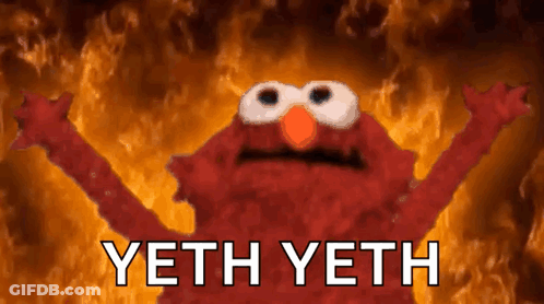 Elmo In Fire Saying Yeth Yeth GIF