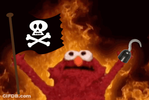 Elmo Is Holding A Pirate Flag With A Skull And Crossbones Design GIF