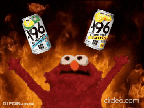 Elmo Is Holding Up Two Cans Of Suntory 196 Strong Zero GIF