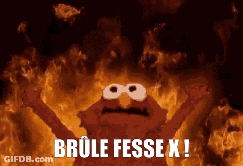 Elmo Is On Fire With The Words Brule Fesse X On The Bottom GIF
