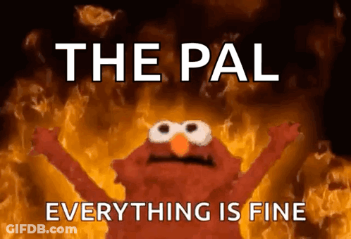 Elmo Is On Fire With The Words The Pal Everything Is Fine Behind Him GIF