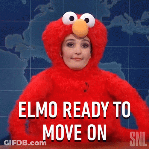Elmo Is Ready To Move On And Is Wearing A Red Costume GIF
