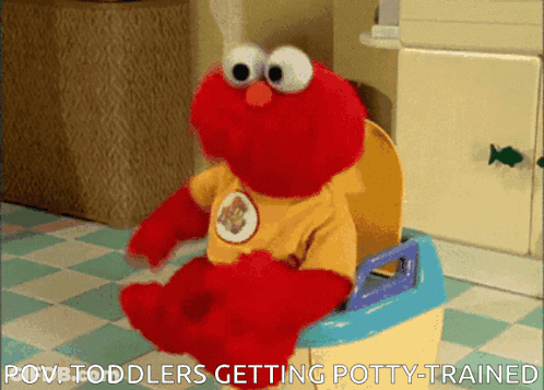 Elmo Is Sitting On A Potty With The Caption " Toddlers Getting Potty-Trained " GIF