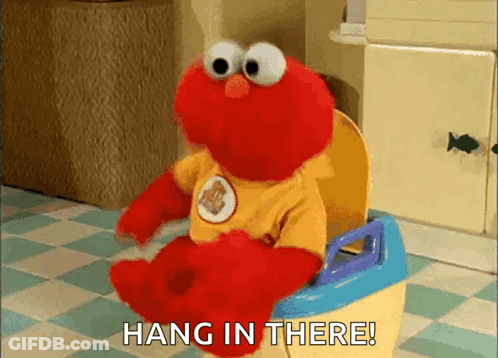 Elmo Is Sitting On A Potty With The Words Hang In There GIF