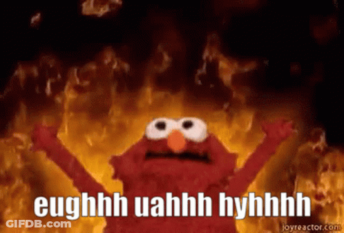 Elmo Is Standing In Front Of A Fire And Says Eughhh Uahhh Hyhhhh . GIF