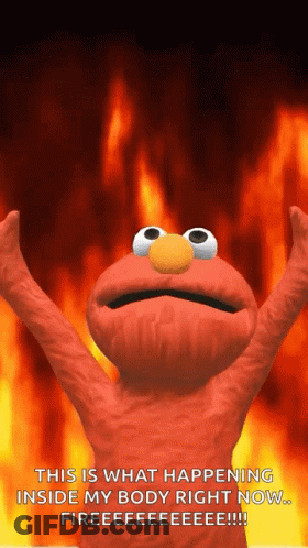 Elmo Is Standing In Front Of A Fire And Says This Is What Happening Inside My Body Right Now Fireeeee GIF