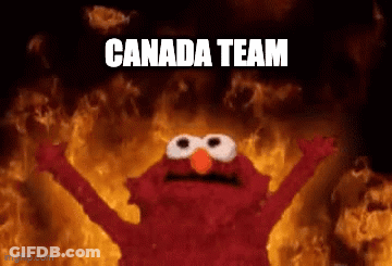 Elmo Is Standing In Front Of A Fire With The Words Canada Team Written Above Him GIF