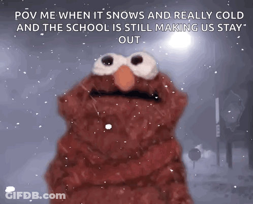 Elmo Is Standing In The Snow With A Caption That Says Pov Me When It Snows And Really Cold GIF