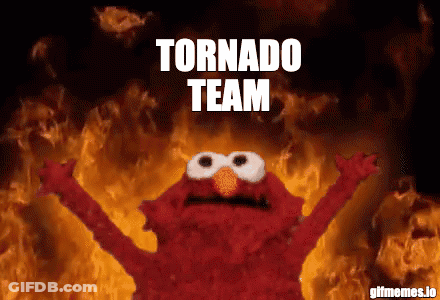 Elmo Is Surrounded By Flames And The Words Tornado Team GIF
