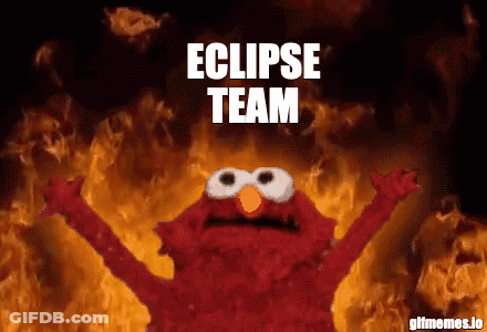 Elmo Is Surrounded By Flames With The Words Eclipse Team Written Above Him GIF