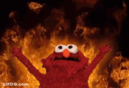 Elmo On Fire Arms Outstretched GIF