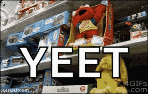 Elmo On Shelf With Yeet GIF