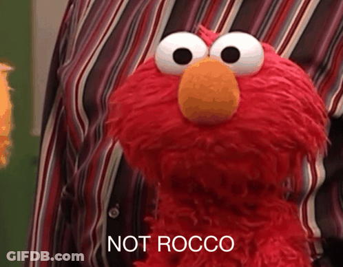 Elmo Says Not Rocco With Man In Striped Shirt GIF