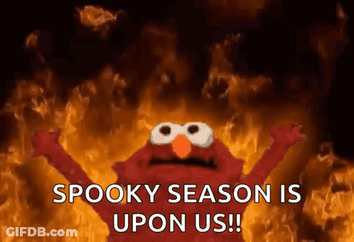 Elmo Says Spooky Season With Flames GIF