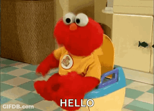 Elmo Sitting On Potty Saying Hello GIF