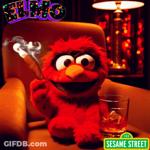 Elmo Sitting With Cigar And Whiskey GIF