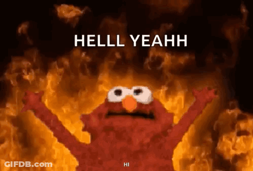 Elmo Spreading Arms In Front Of Fire GIF