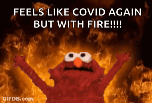 Elmo Standing In Front Of Fire Feels Like Covid Again GIF