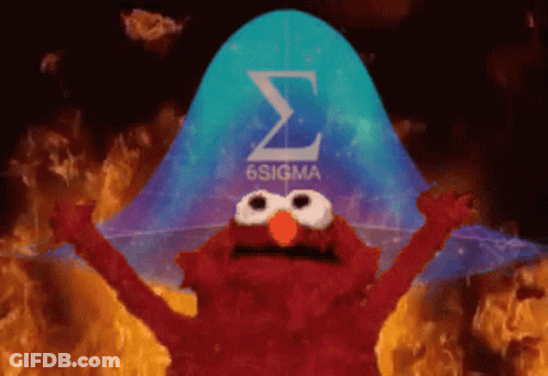 Elmo Stands In Front Of A 6Sigma Logo GIF