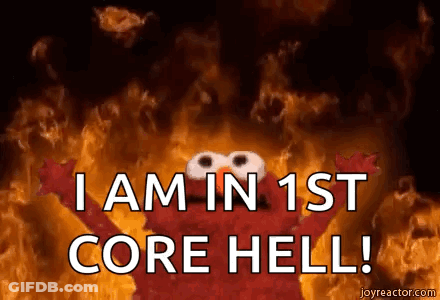 Elmo Surrounded By Fire Saying I Am In 1St Core Hell GIF