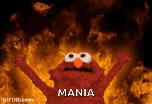 Elmo Surrounded By Flames With Mania GIF
