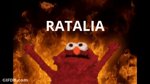 Elmo Surrounded By Flames With Ratalia GIF