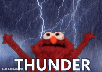 Elmo With A Lightning Bolt Behind Him And The Word Thunder GIF