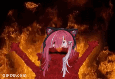 Elmo With Cat Ear Headphones Surrounded By Fire GIF