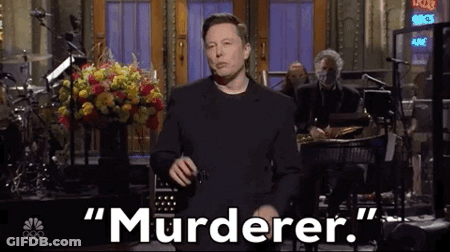 Elon Musk Playful Air Quotes Murderer SNL GIF