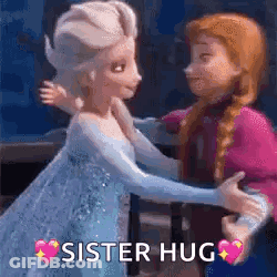 Elsa And Anna From Frozen Are Hugging Each Other In A Hug . GIF