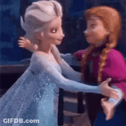 Elsa And Anna From Frozen Are Hugging Each Other In A Scene From The Movie . GIF