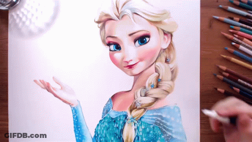 Elsa Drawing With Colored Pencils GIF