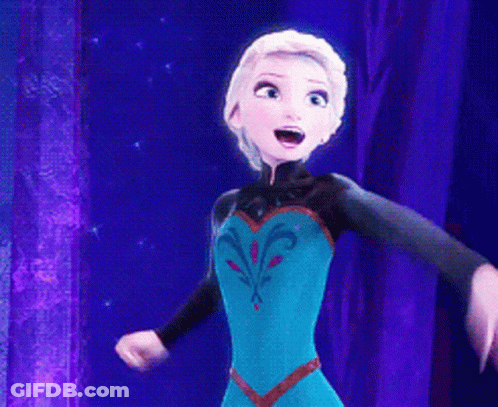 Elsa From Frozen Dancing In Front Of Purple Curtain GIF