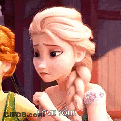 Elsa From Frozen Is Holding Anna 'S Hand And Says `` Love You '' . GIF