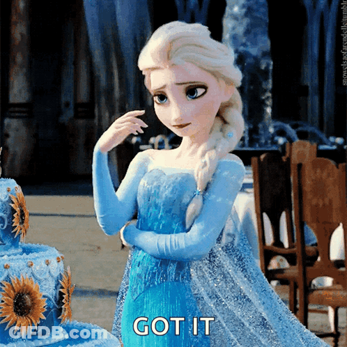 Elsa From Frozen Standing In Front Of Cake With Sunflowers GIF