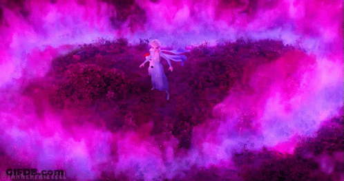 Elsa From Frozen Surrounded By Purple Smoke In Field GIF