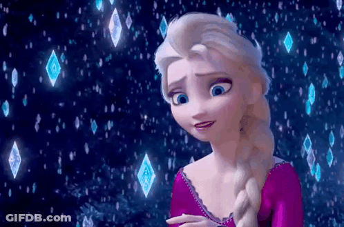 Elsa From The Movie Frozen Is Standing In Front Of A Blue Background With Diamonds . GIF